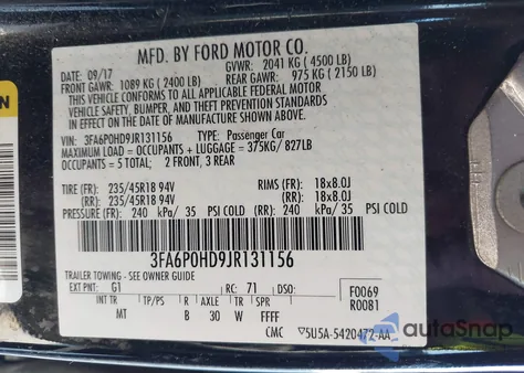 2018 Ford Fusion Se from USA, damaged, VIN 3FA6P0HD9JR131156